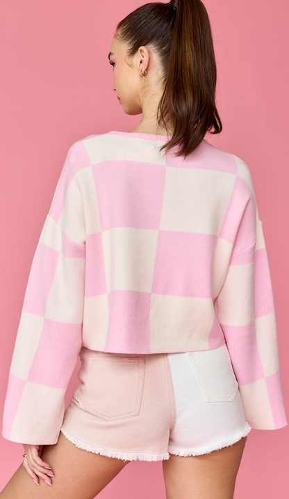 Sarah Checker Sweater Light Pink