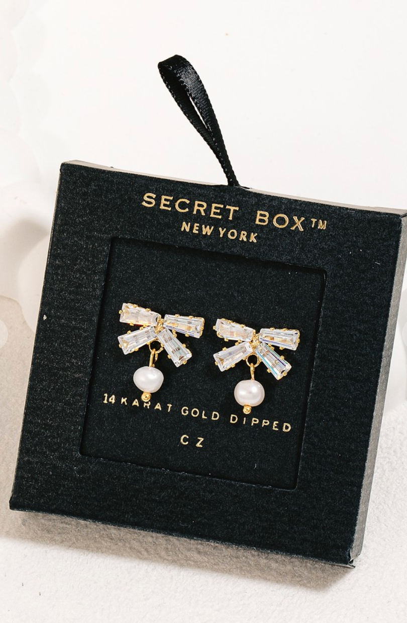 CZ Bow Charm Earrings