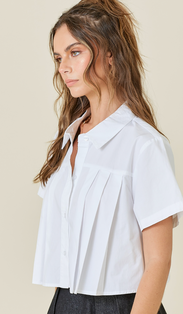 Boxy Pleat Shirt White