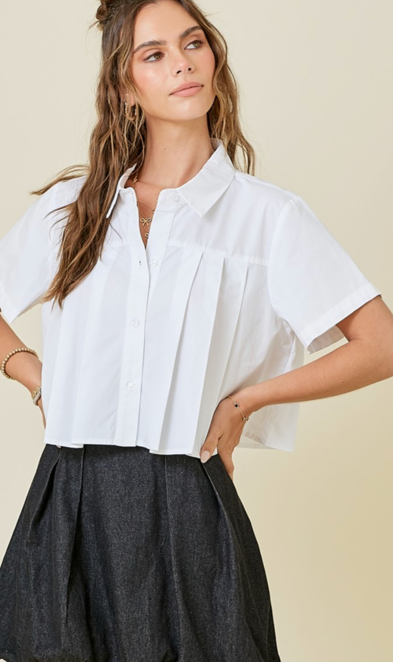 Boxy Pleat Shirt White