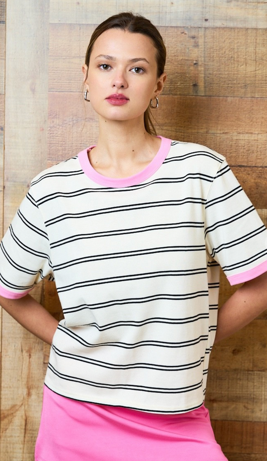 Cream/Pink Stripe T-shirt