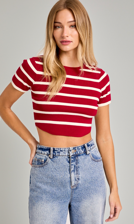 Stripe Knit Top Red/Cream