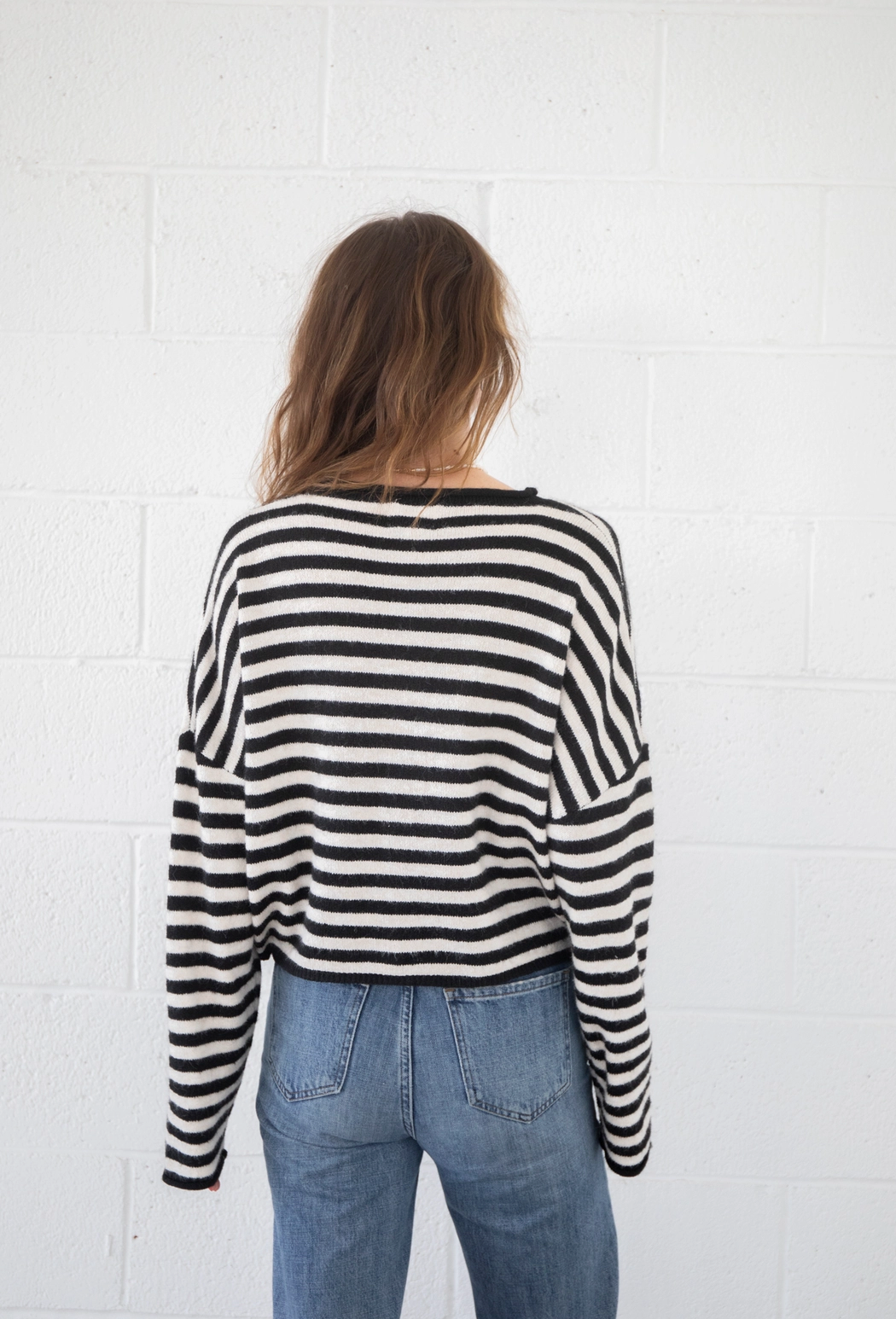 Striped Button Down Cardigan Ivory/Black