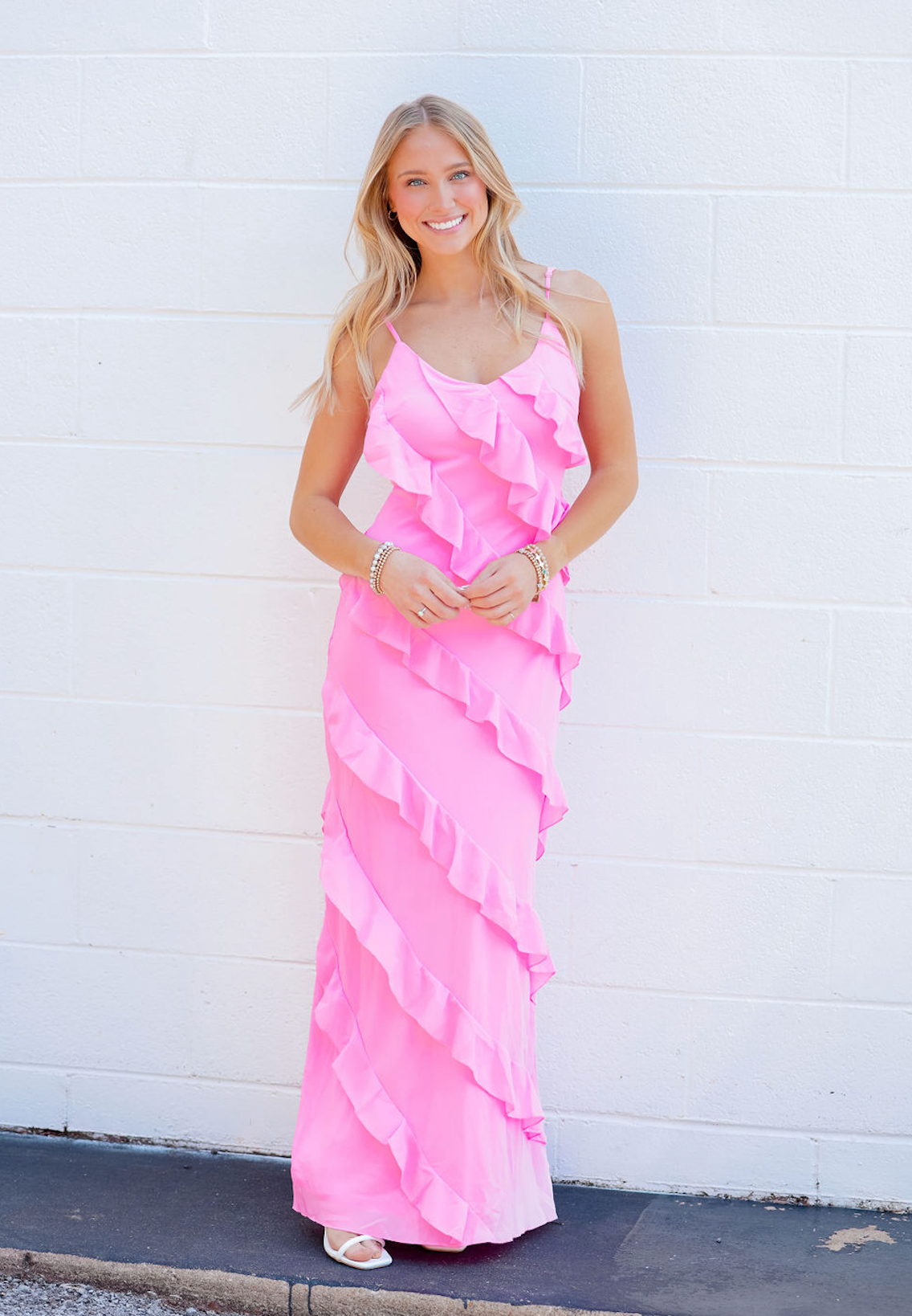 Tiered Ruffle Maxi Dress Pink