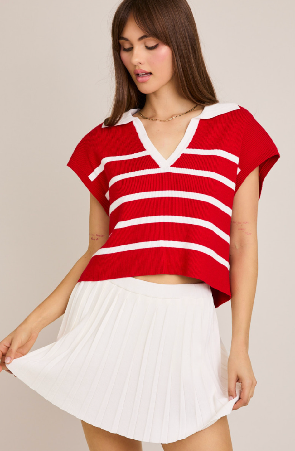 Red/White Stripe Sweater Vest