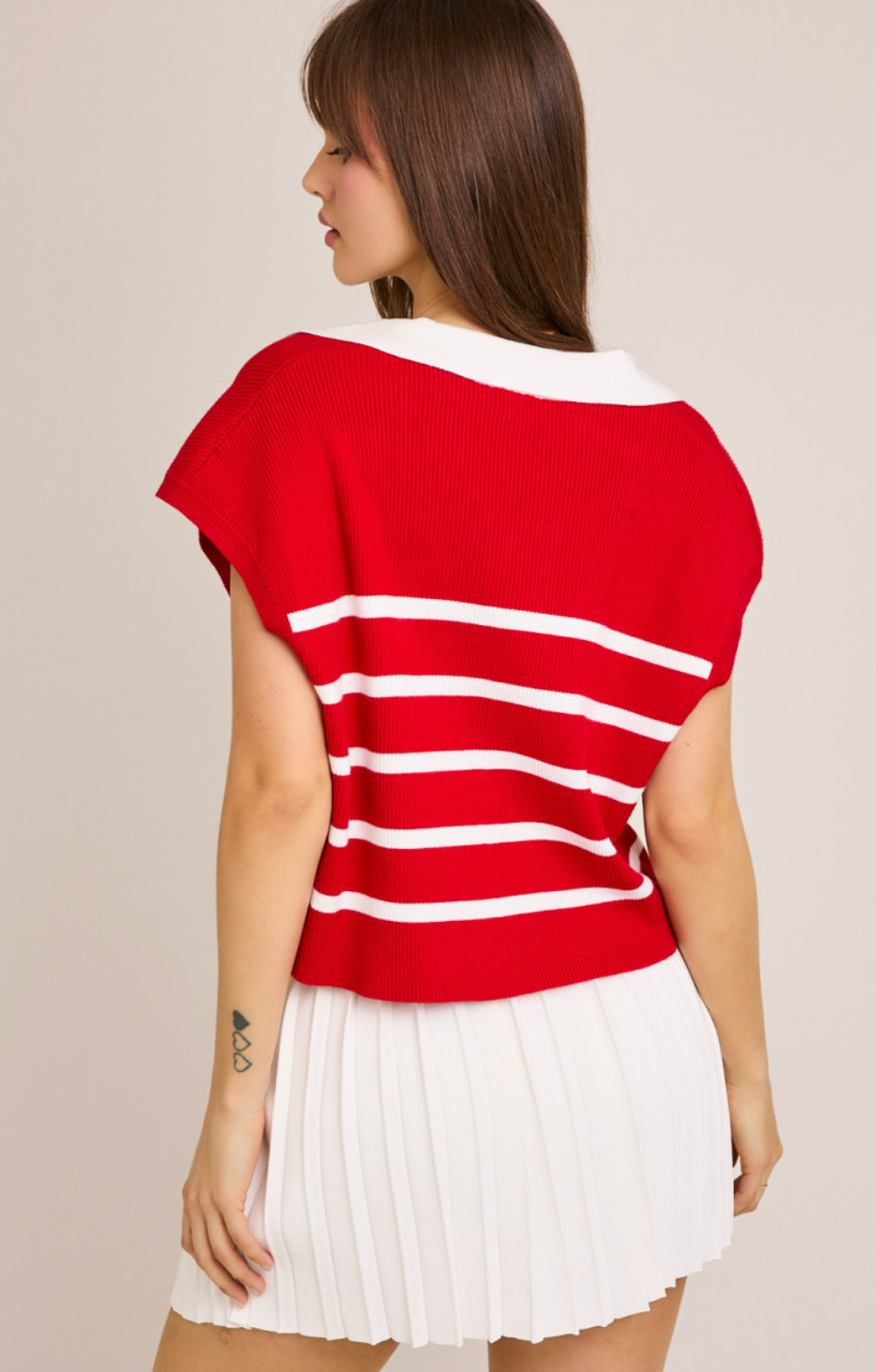 Red/White Stripe Sweater Vest