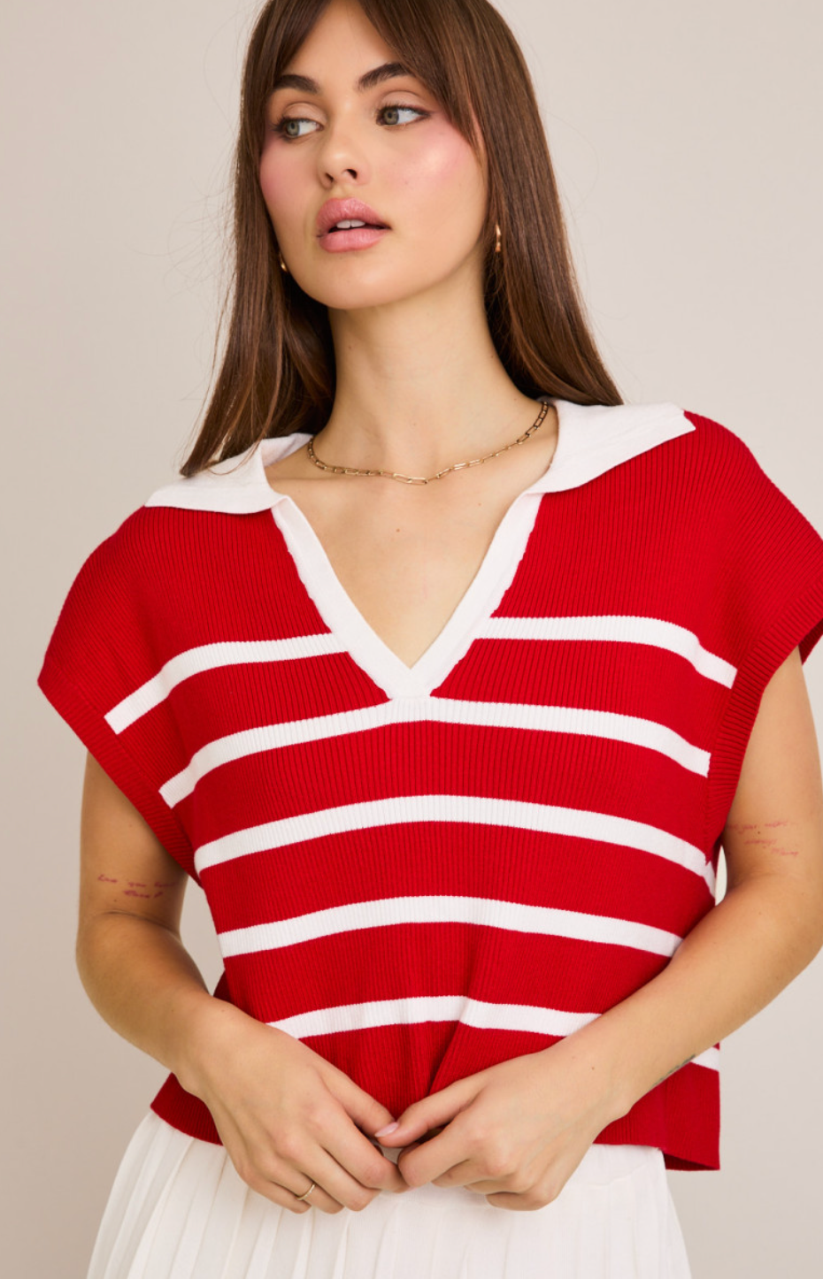 Red/White Stripe Sweater Vest