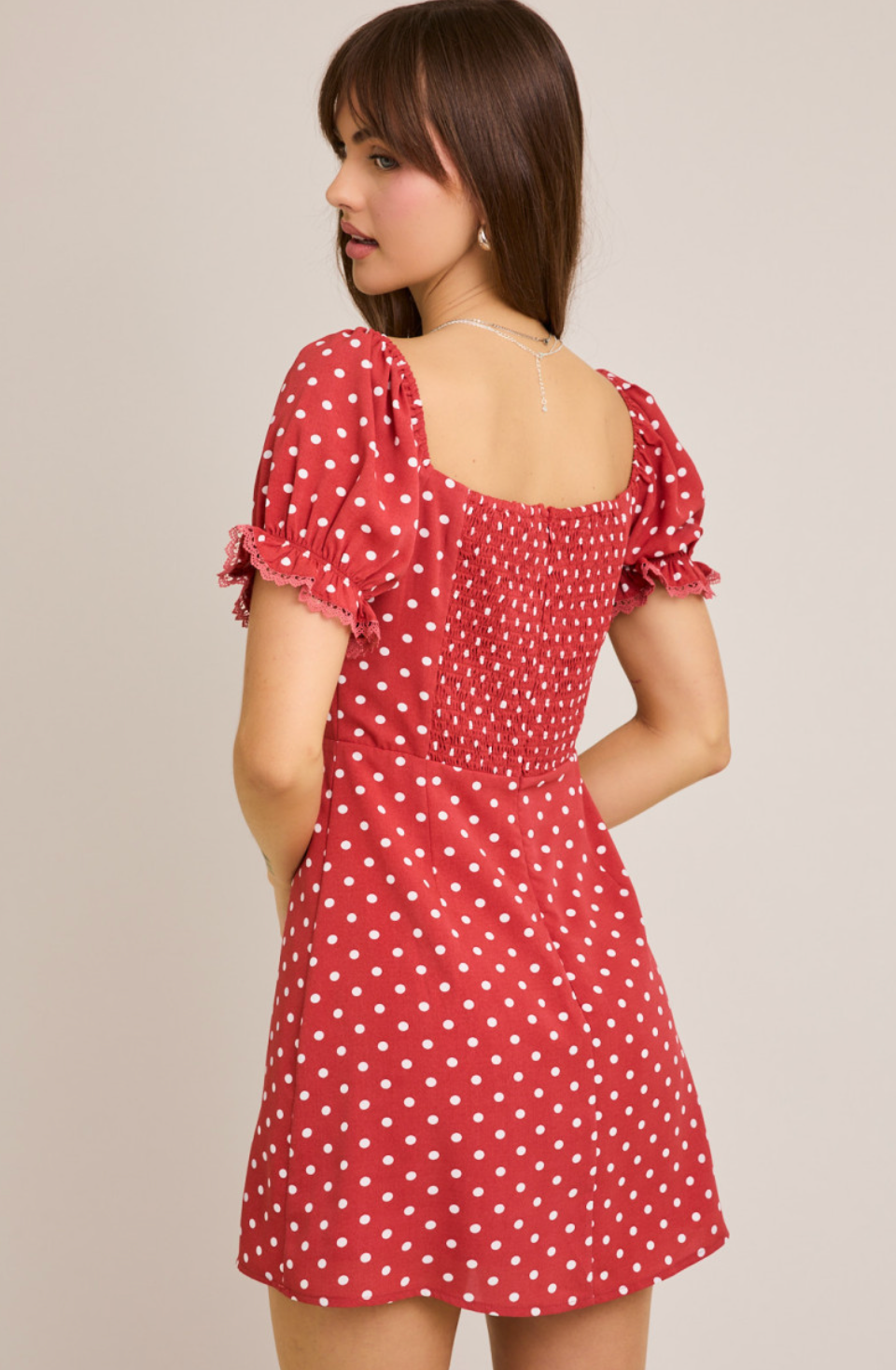 Red Short Sleeve Polka Dot Dress