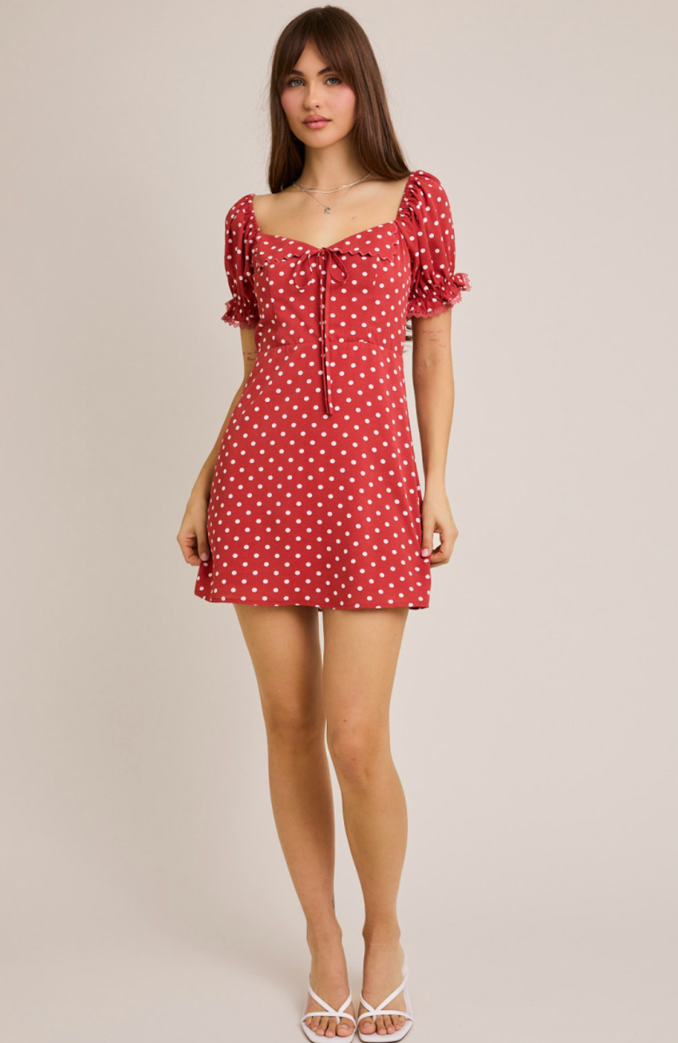 Red Short Sleeve Polka Dot Dress