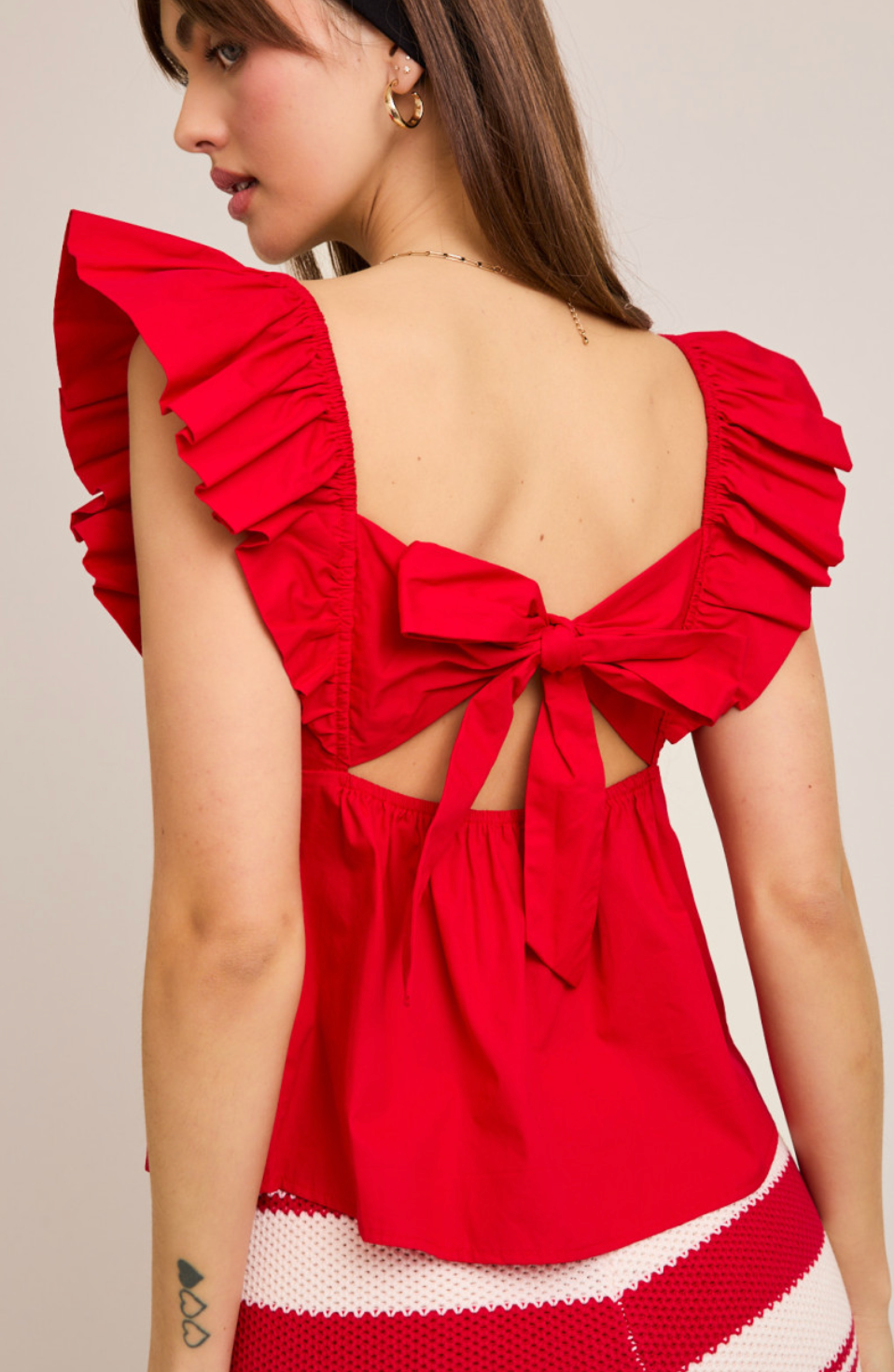 Red Tie Back Top