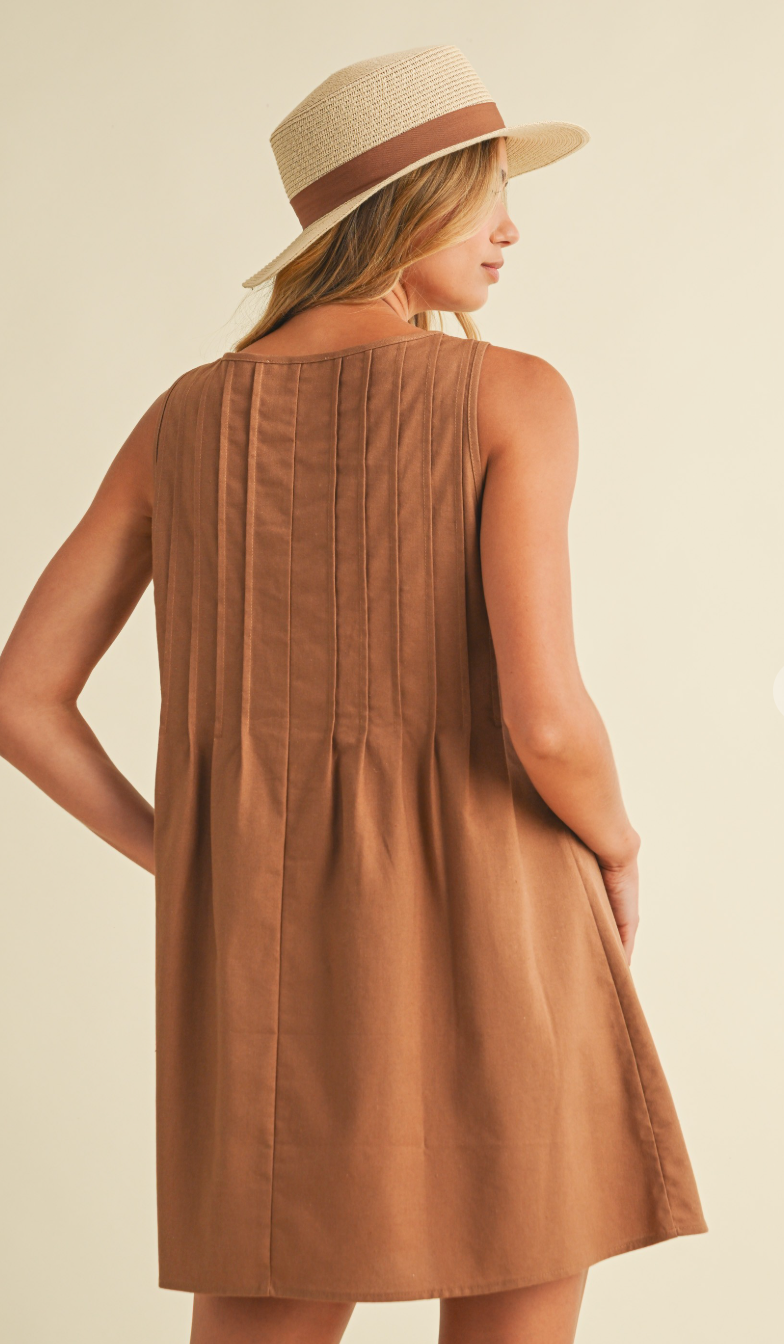 Coco Linen Pintuck Tie Dress