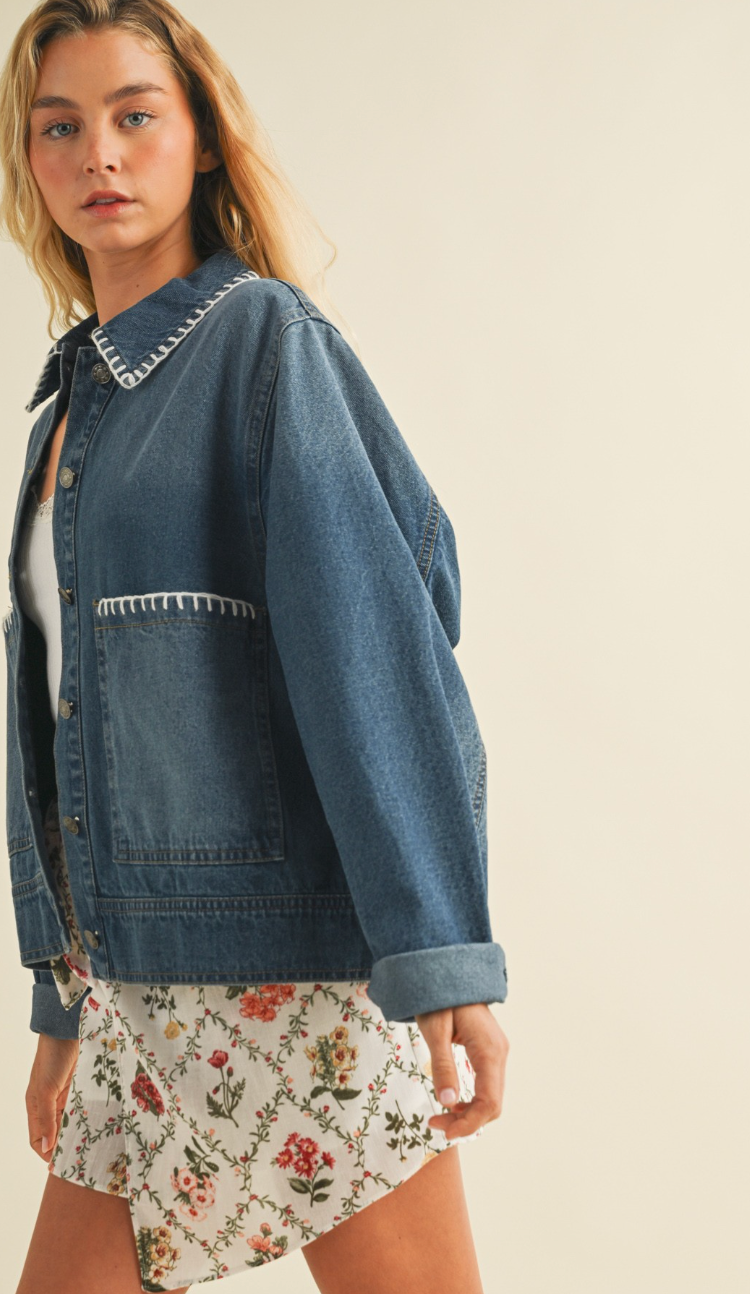 Brinn Blanket Stitch Denim Jacket