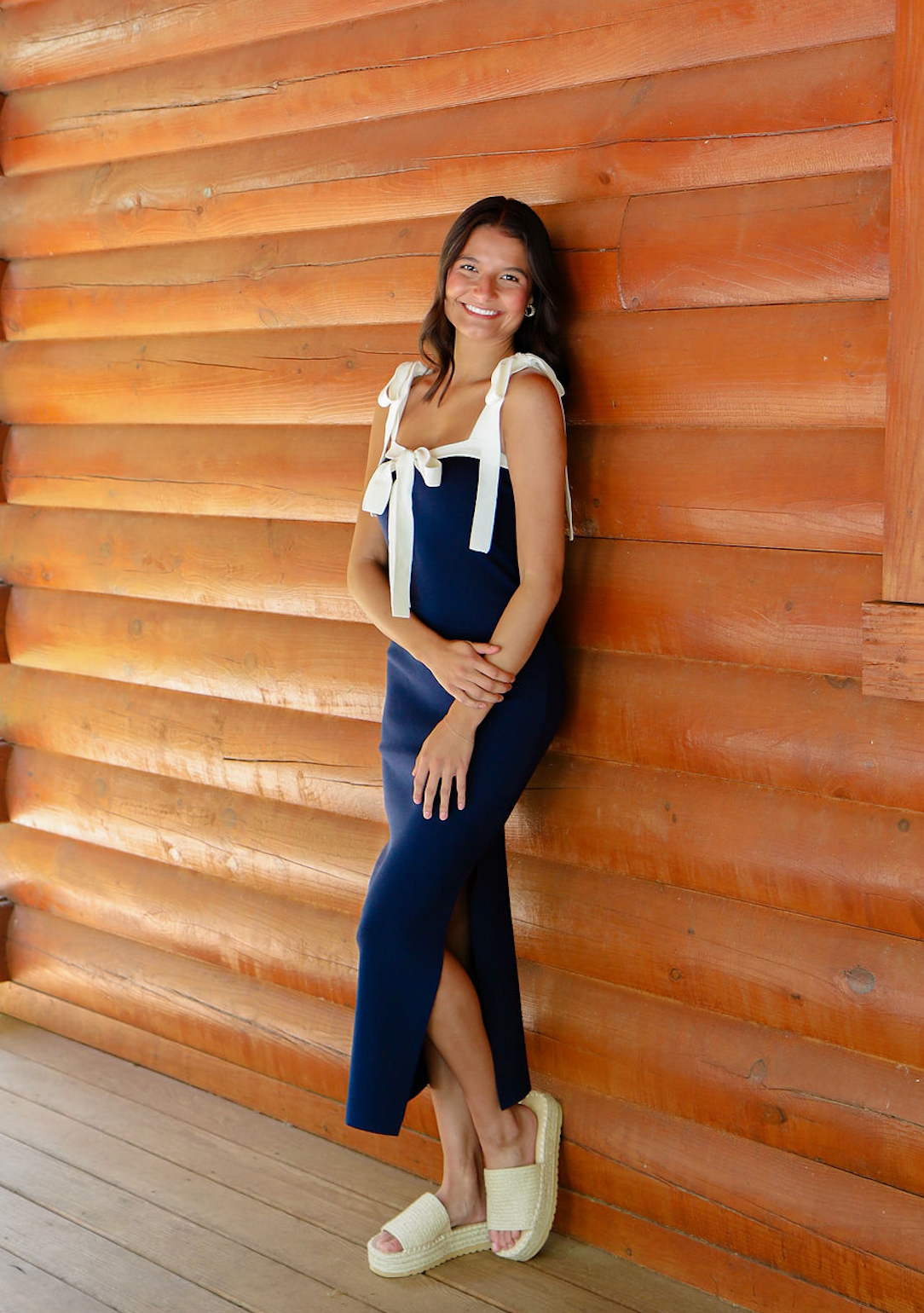 Tie Strap Midi Sweater Dress Navy