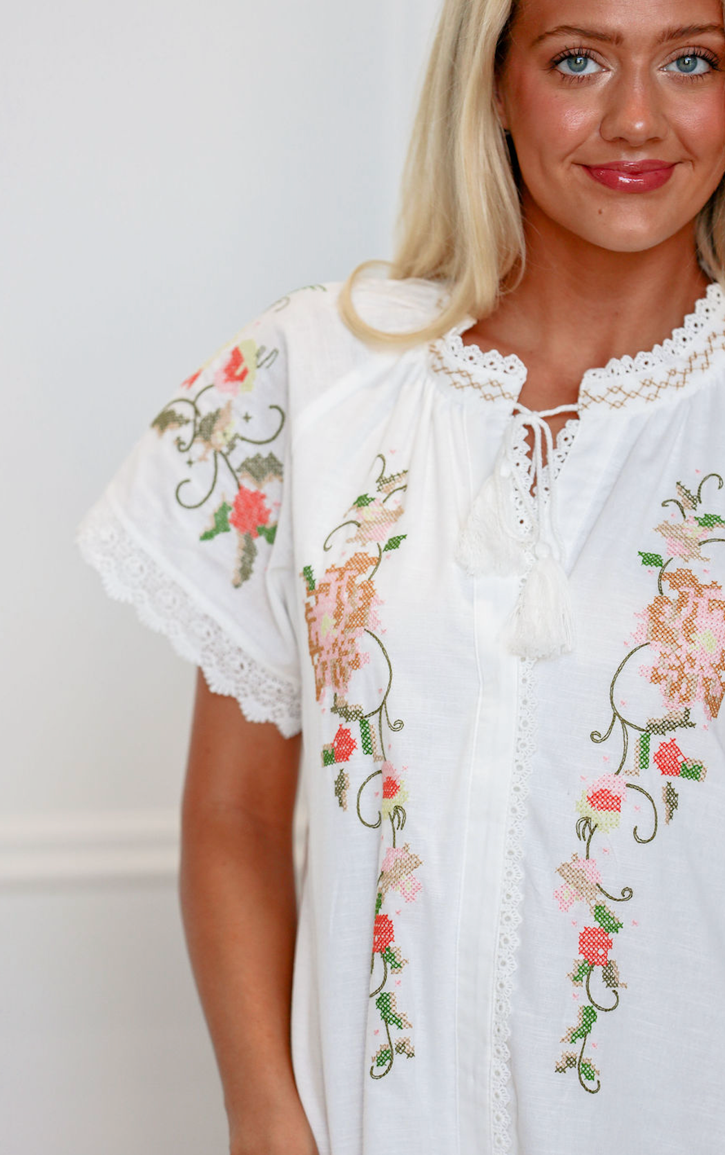 Embroidered Short Sleeve Romper