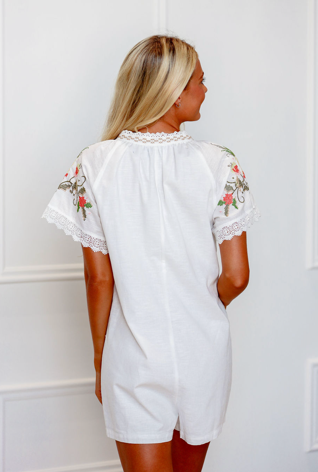 Embroidered Short Sleeve Romper