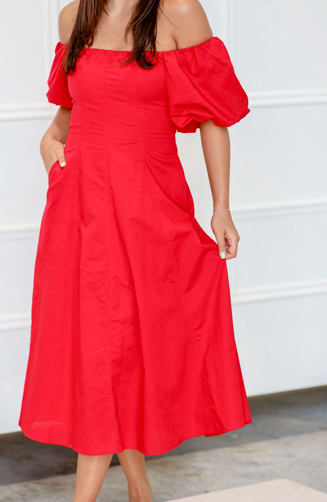 Puff Sleeve Off Shoulder Dress Red