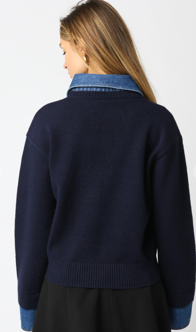Navy Denim Collared Sweater