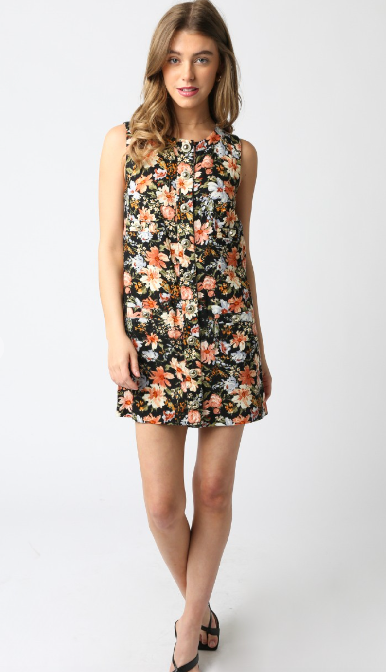 Midnight Floral Buttons Dress