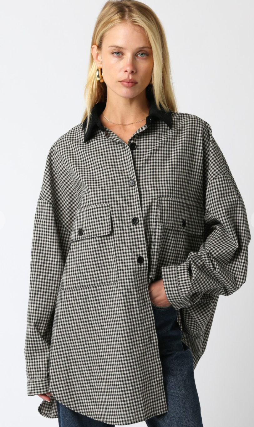 Black Gingham Oversized Shirt