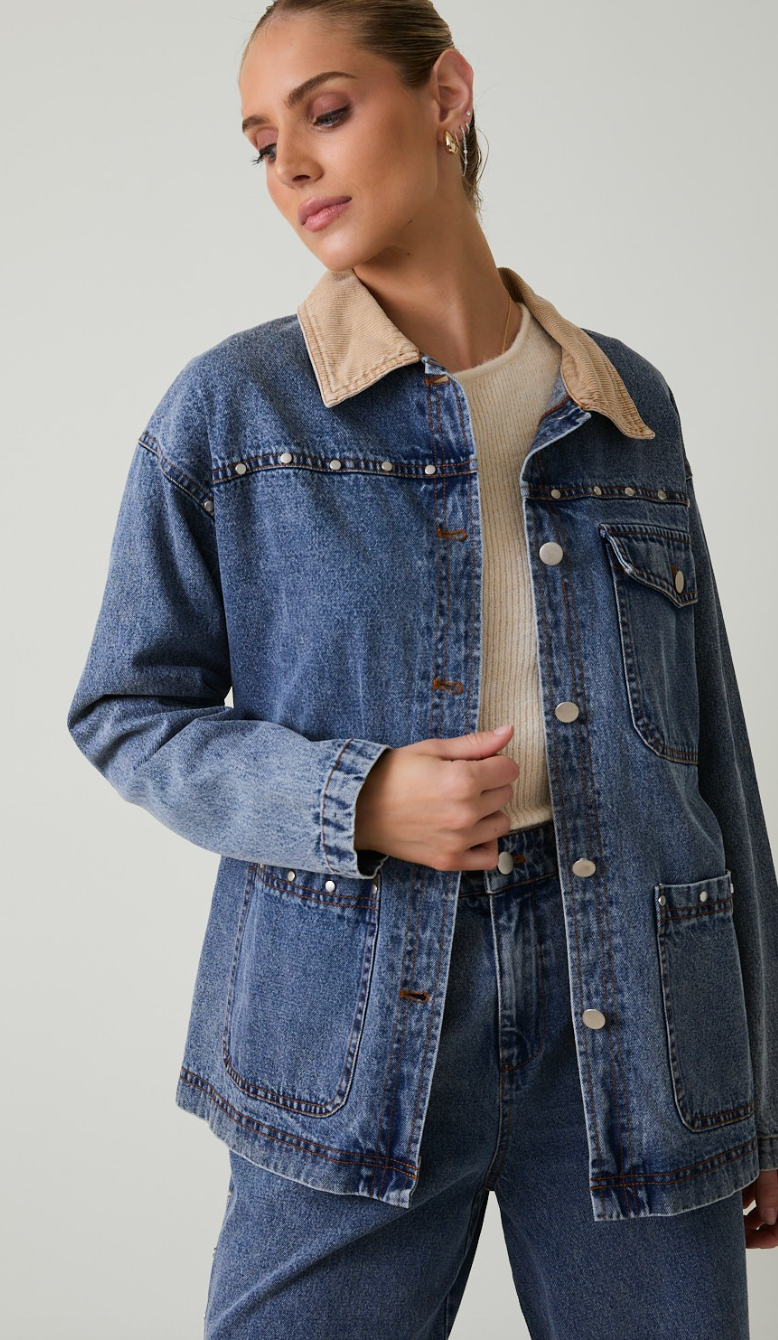 Denim Studded Barn Jacket