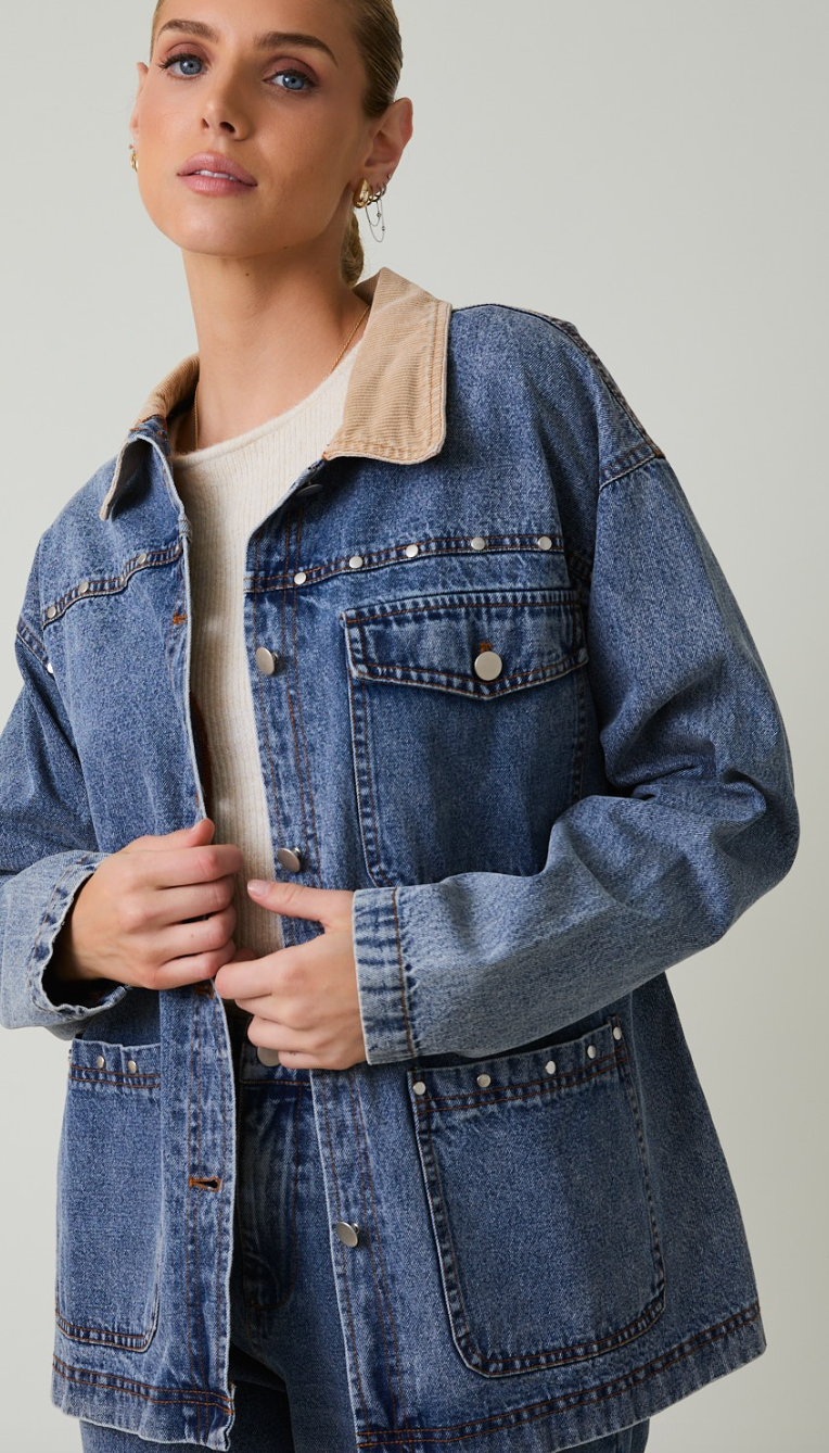 Denim Studded Barn Jacket