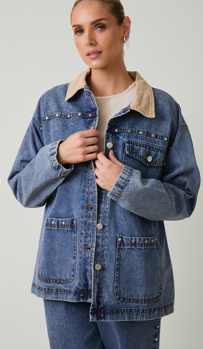 Denim Studded Barn Jacket