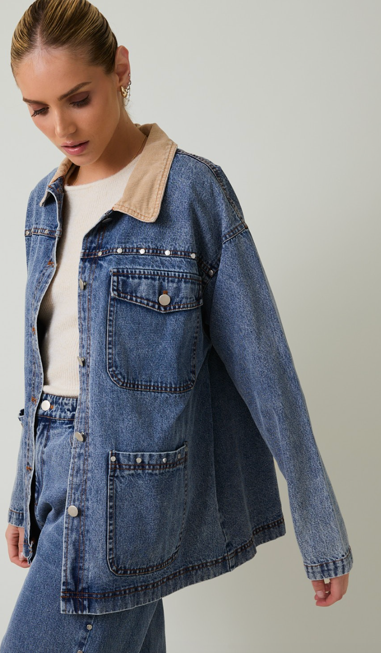 Denim Studded Barn Jacket