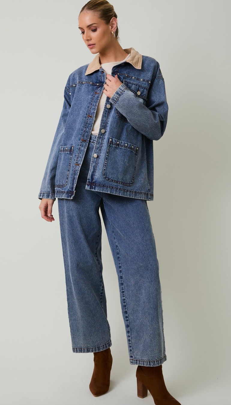 Denim Studded Barn Jacket
