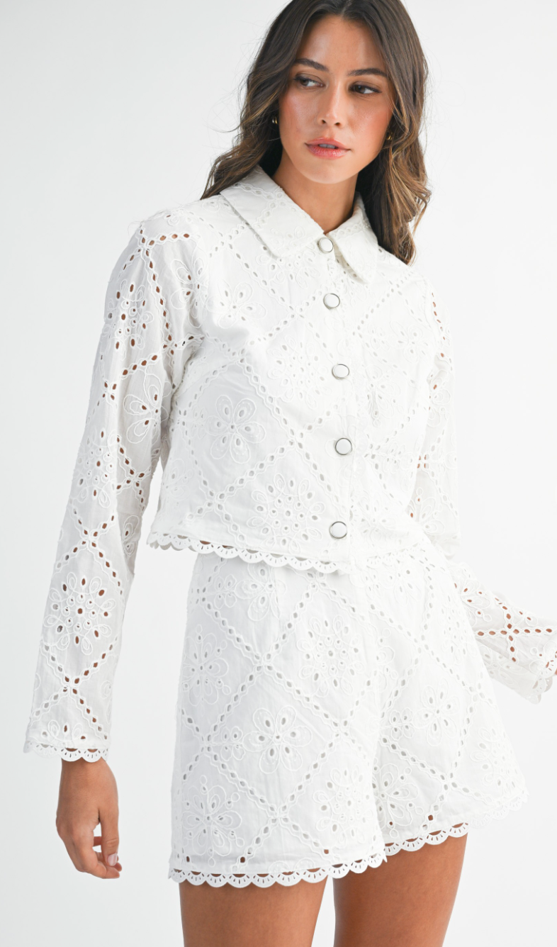 White Eyelet Top & Shorts Set of 2