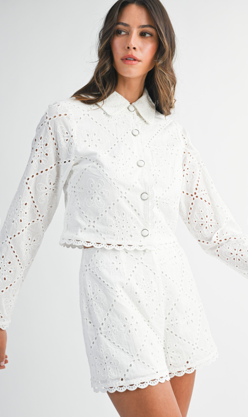 White Eyelet Top & Shorts Set of 2