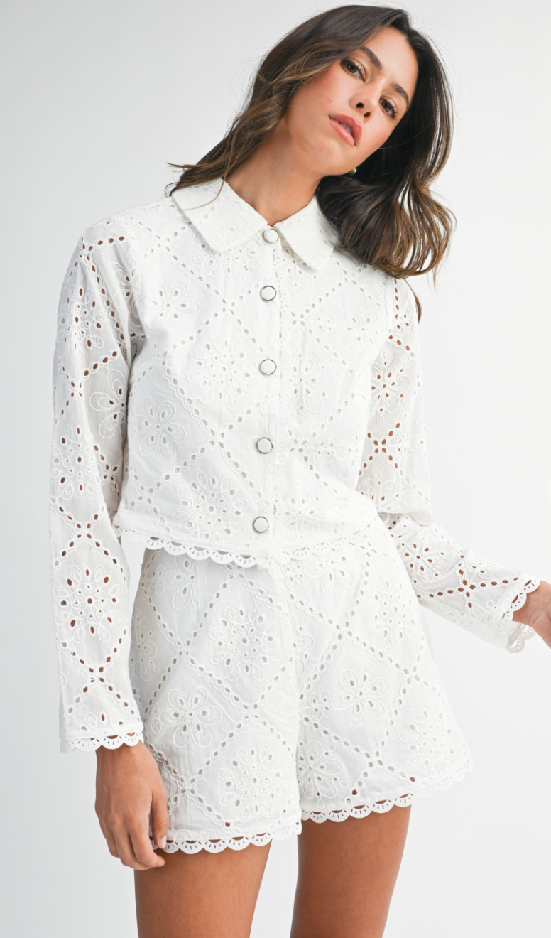 White Eyelet Top & Shorts Set of 2