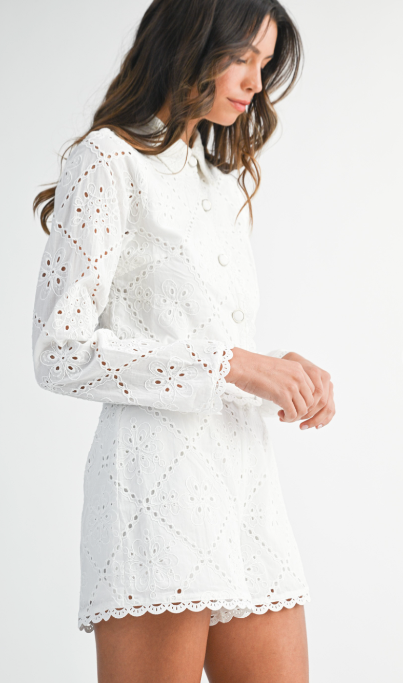 White Eyelet Top & Shorts Set of 2