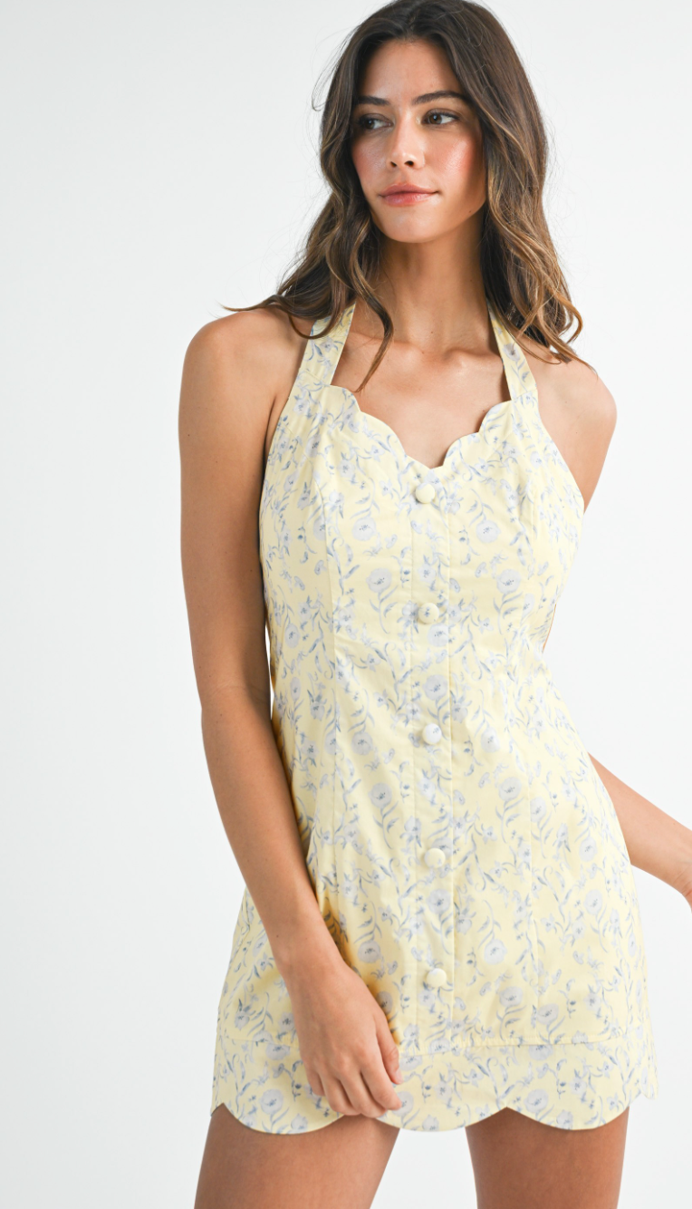 Halter Neck Floral Dress Yellow
