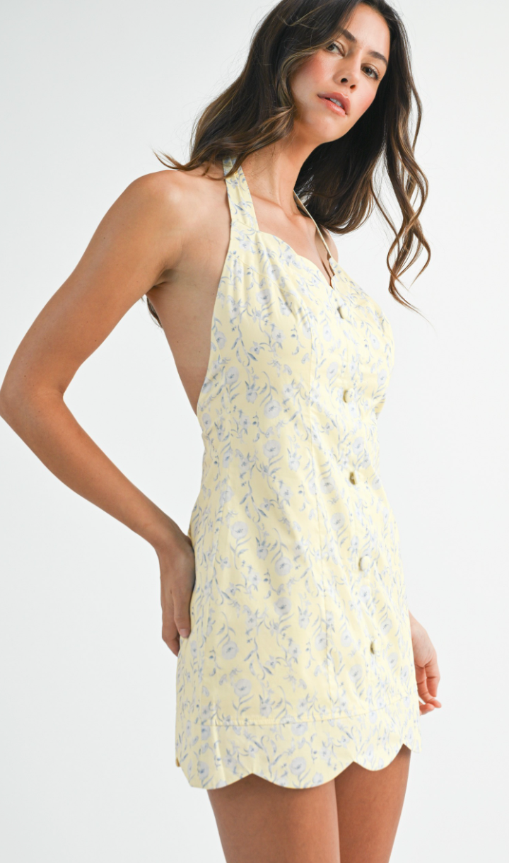 Halter Neck Floral Dress Yellow