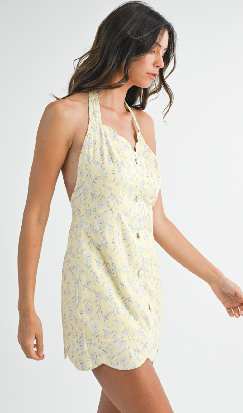 Halter Neck Floral Dress Yellow
