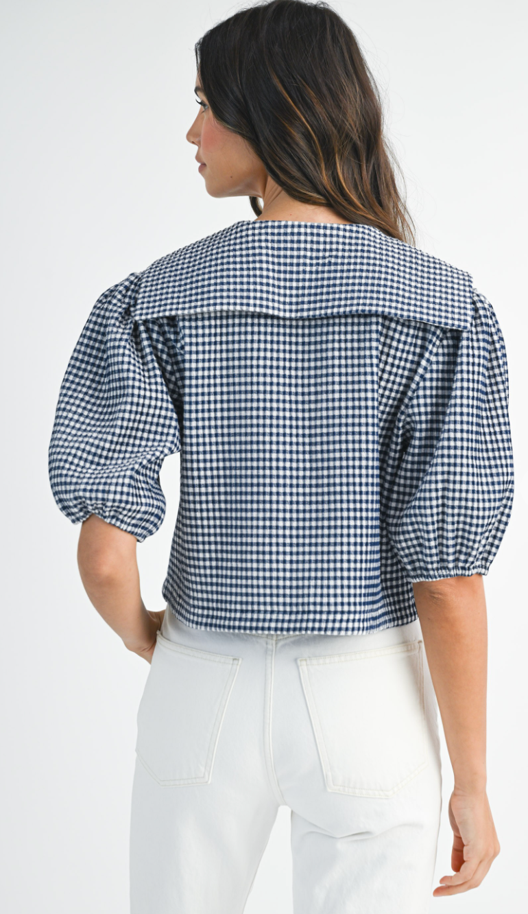 Navy Gingham Bib Blouse
