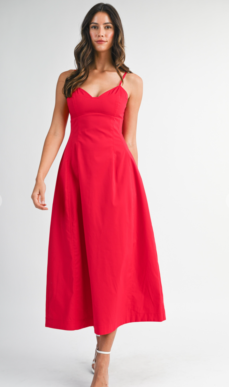 Red Bustier Midi Dress