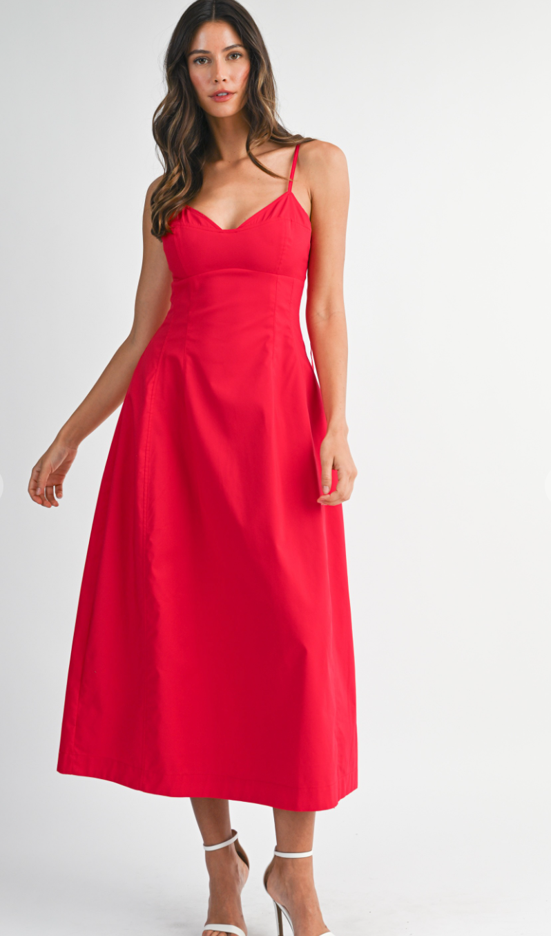 Red Bustier Midi Dress