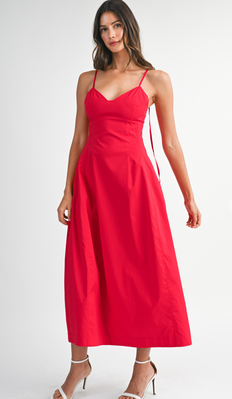 Red Bustier Midi Dress