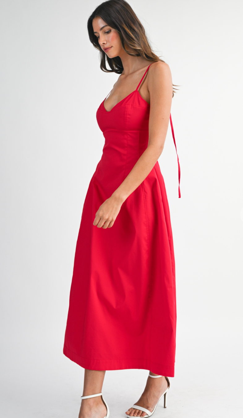 Red Bustier Midi Dress