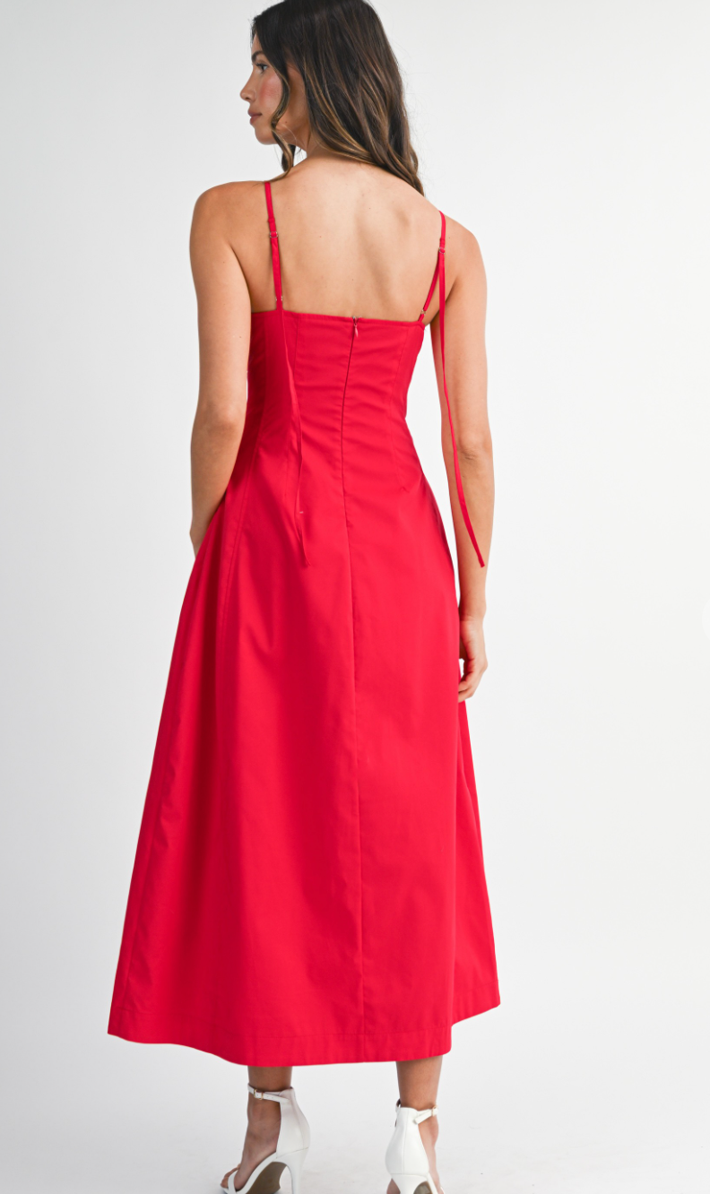Red Bustier Midi Dress
