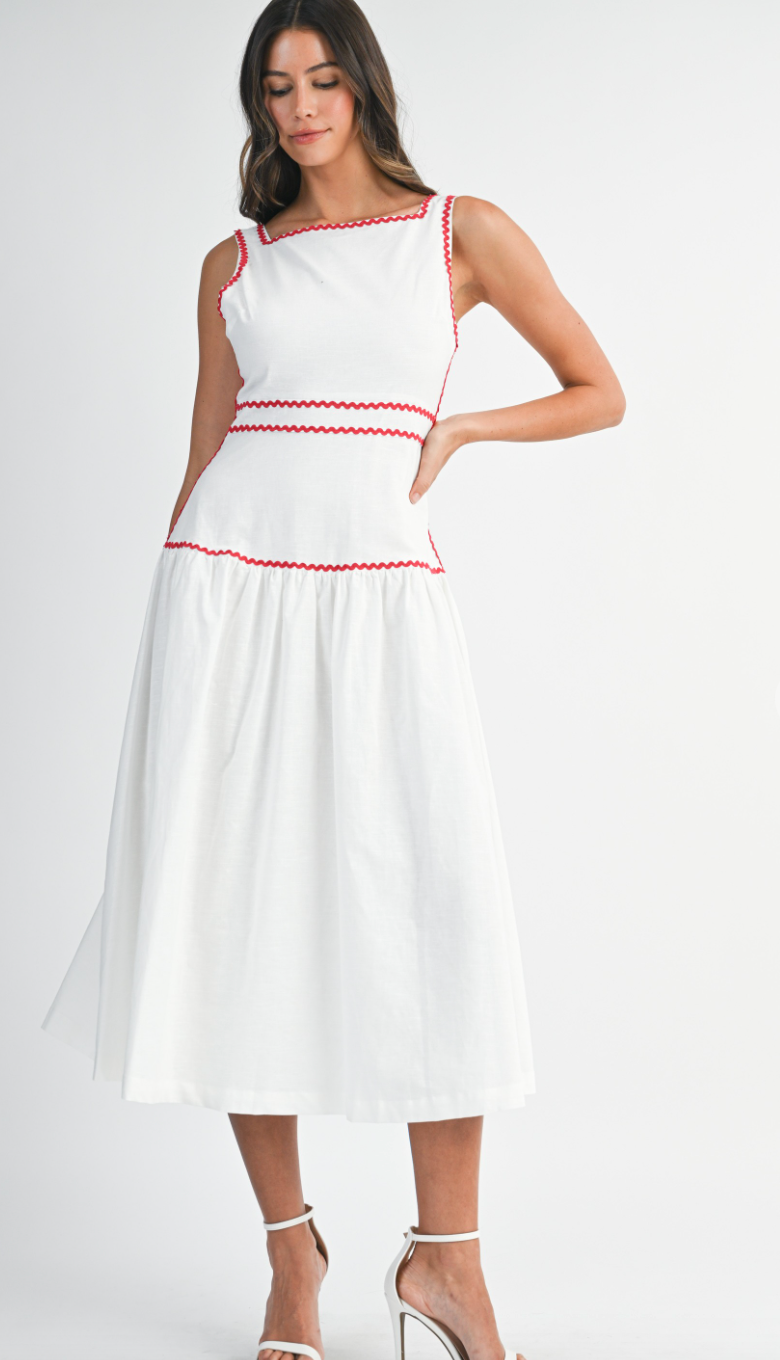 Red RicRac Trim Midi Dress