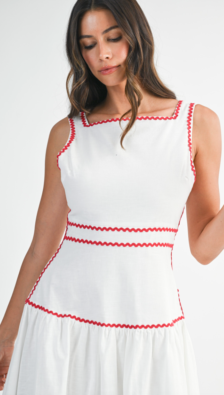 Red RicRac Trim Midi Dress