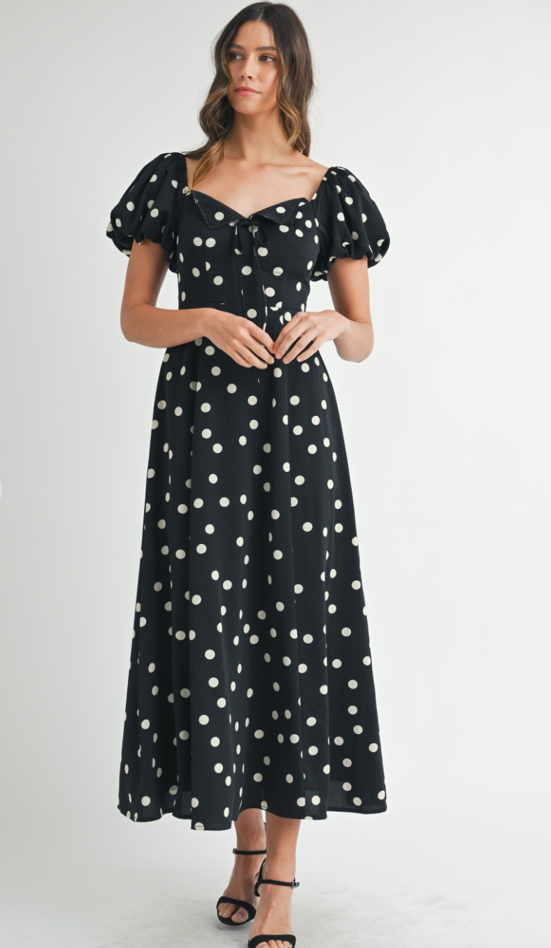 Black Polka Dot Midi Dress