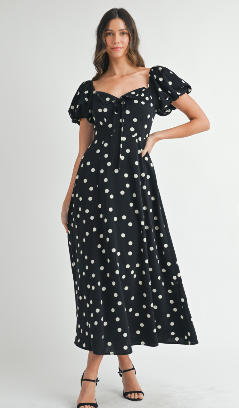 Black Polka Dot Midi Dress