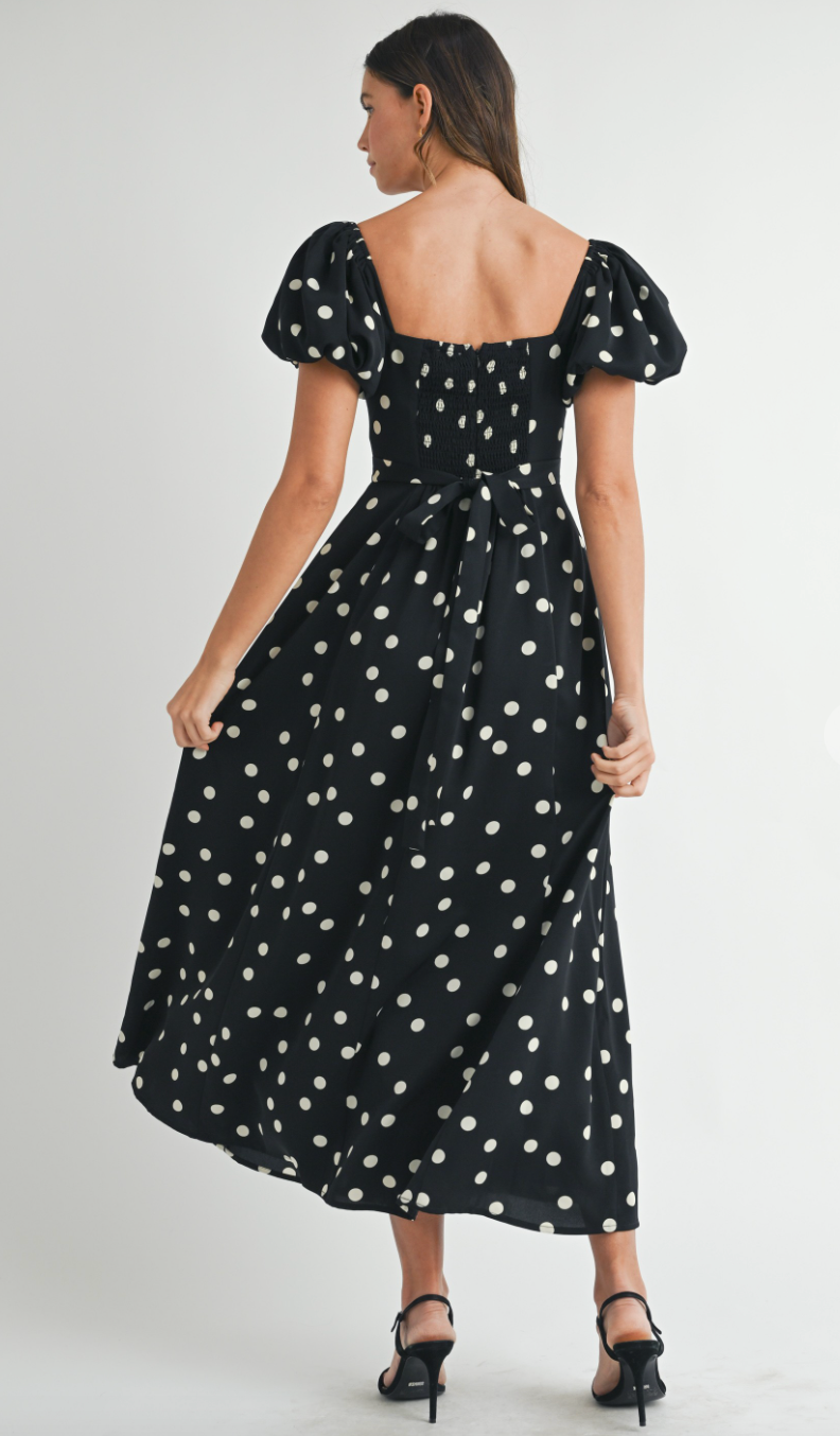 Black Polka Dot Midi Dress