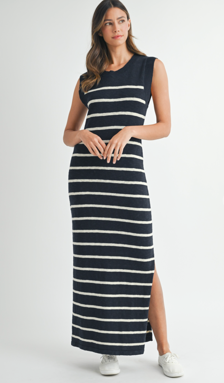 Navy Stripe Maxi Sweater Dress