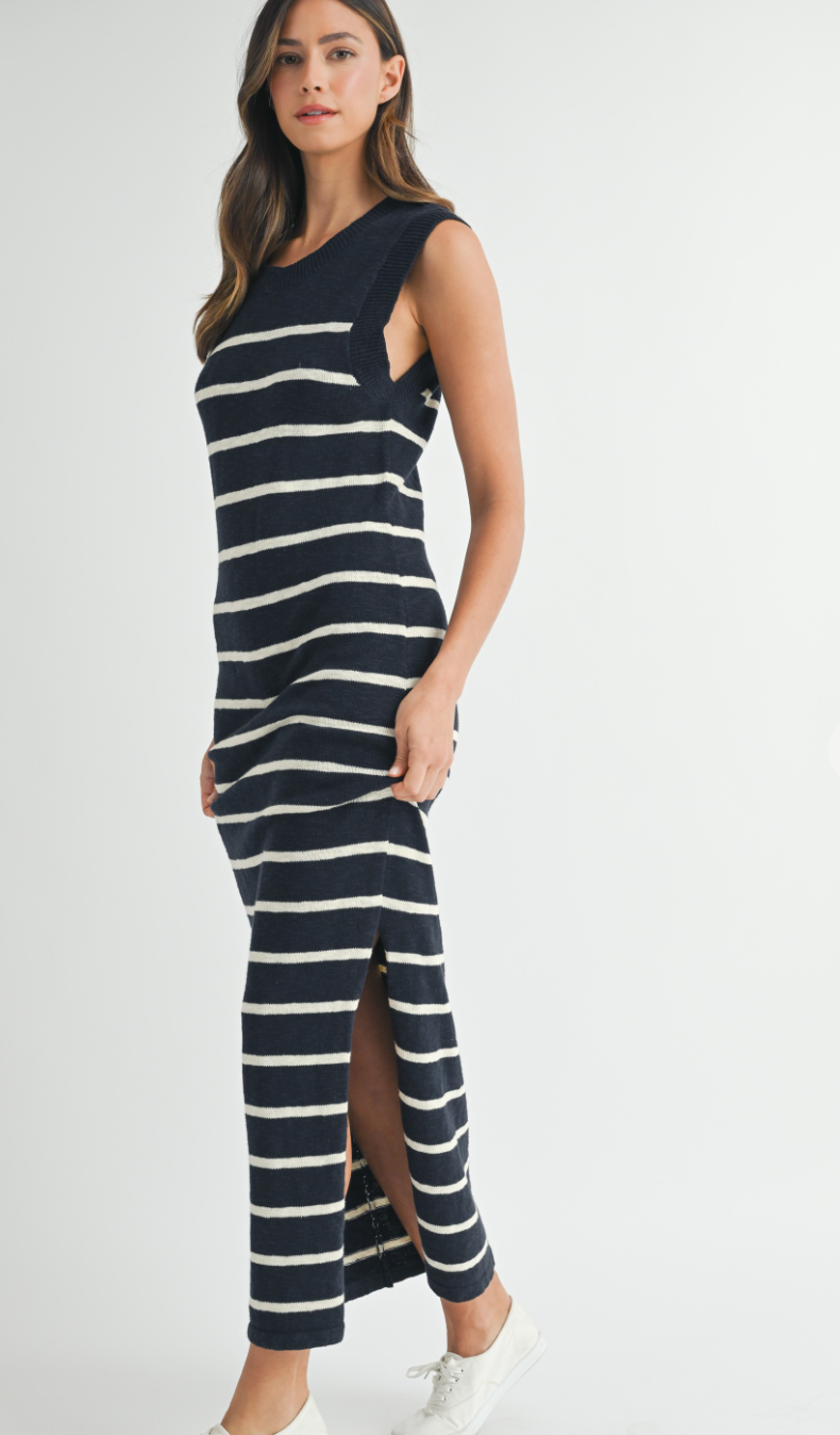 Navy Stripe Maxi Sweater Dress