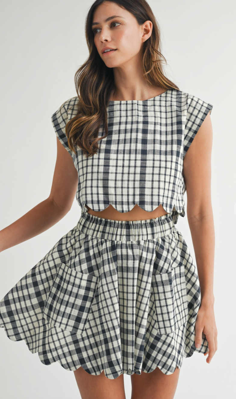 Navy Plaid Scallop Skirt Set of 2