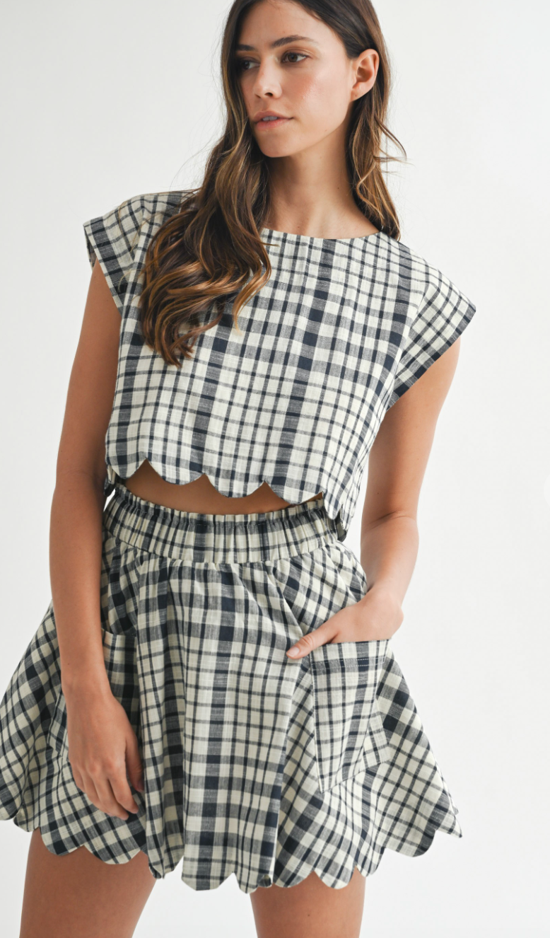 Navy Plaid Scallop Skirt Set of 2